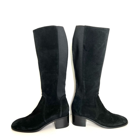 Aquatalia Shoes - AQUATALIA Baia Knee High Boot Black Suede Size 9.5 Block Heel Elastic Back